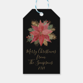 Etiqueta Para Presente Elegante Dourada Poinsettia Feliz Natal Negro