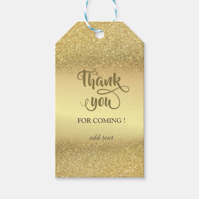 Etiqueta Para Presente Elegante Dourado Casamento Glitter Bokeh Obrigado (Frente)