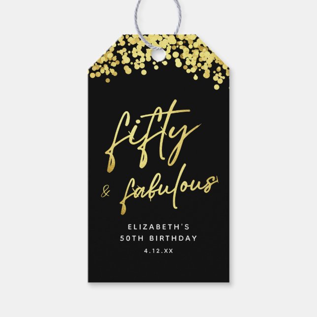 Etiqueta Para Presente Elegante Dourado Confetti 50 e fabuloso (Frente)