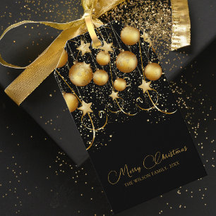Etiqueta Para Presente Elegante Dourado Sparkle Bauble