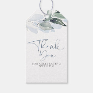Etiqueta Para Presente Elegante Dusty Blue Greenery Obrigado Marcas de Pr