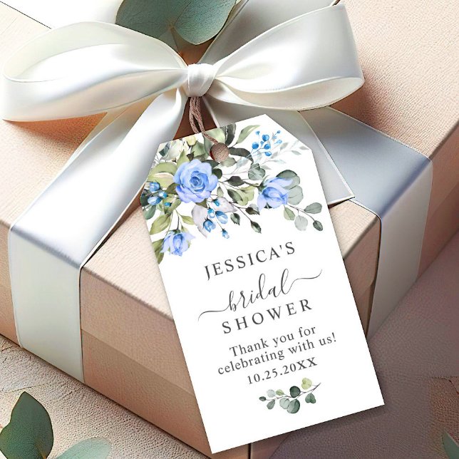 Etiqueta Para Presente Elegante Eucalyptus Blue Rosa Favor Obrigado (Criador carregado)
