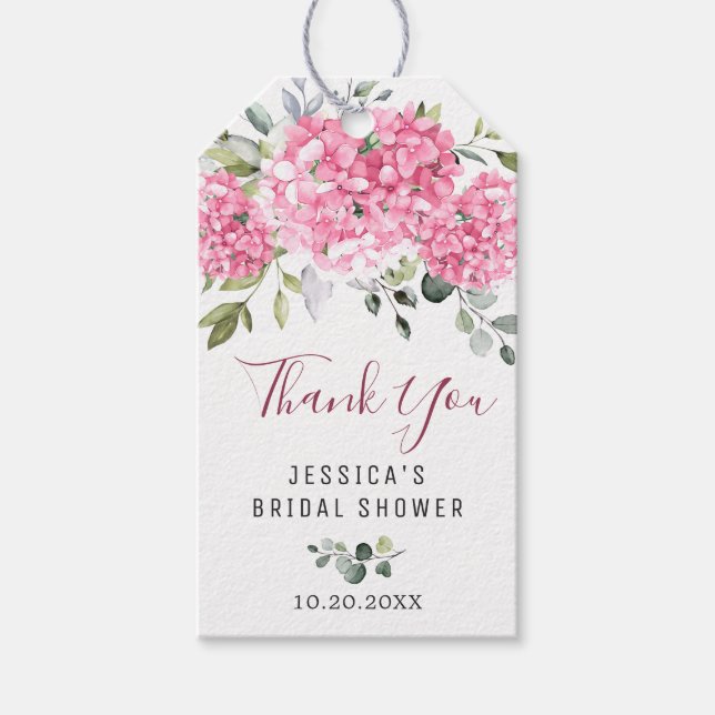 Etiqueta Para Presente Elegante Eucalyptus Pink Hydrangea Favor Obrigado (Frente)