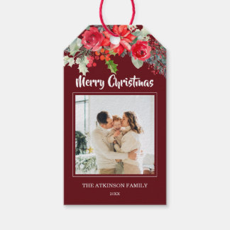 Etiqueta Para Presente Elegante Família Floral Burgundy Foto de Natal