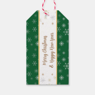 Etiqueta Para Presente Elegante Flocos de Neve Feliz de Natal Verde