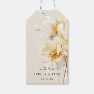 Etiqueta Para Presente Elegante Flor de Noiva em Ouro Branco Pó de Areia