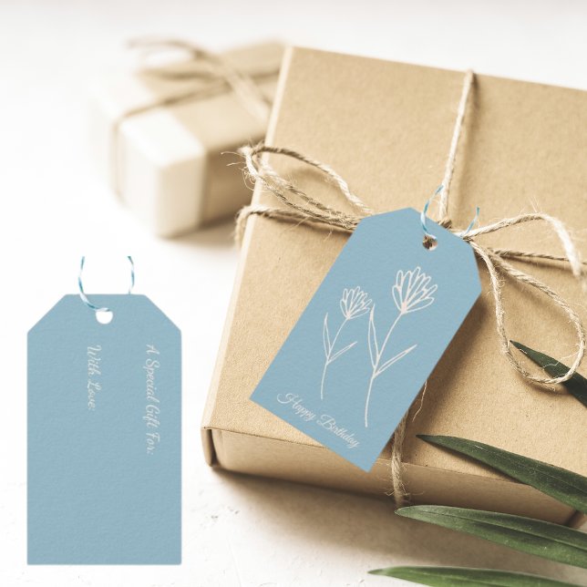 Etiqueta Para Presente Elegante Flor Simples Azul Poeirento (Criador carregado)