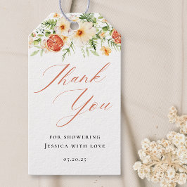 Etiqueta Para Presente Elegante Floral de Citrino no Chá de Noiva Obrigad
