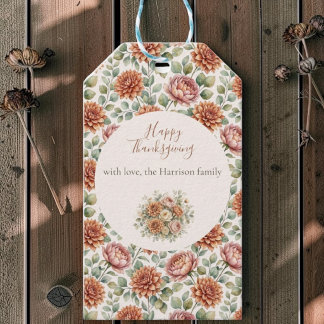 Etiqueta Para Presente Elegante Floral de Outono Feliz Dia de Ação de Gra