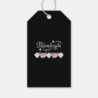 Etiqueta Para Presente Elegante Floral "Obrigado" Preto e Rosa