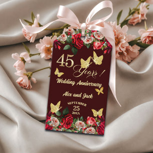 Etiqueta Para Presente Elegante Floral Ouro 45º Aniversário de Casamento 