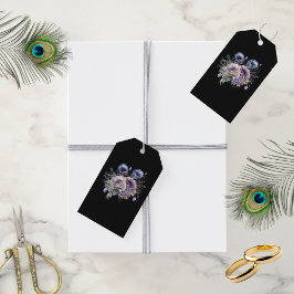 Etiqueta Para Presente Elegante Floral Pavão Preto