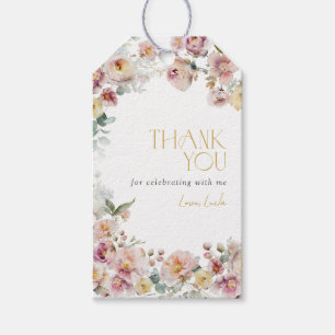 Etiqueta Para Presente Elegante Floral Pink Vintage Dourado Obrigado