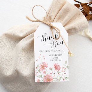Etiqueta Para Presente Elegante Floral Rosa Oitenta 80º Aniversário Obrig