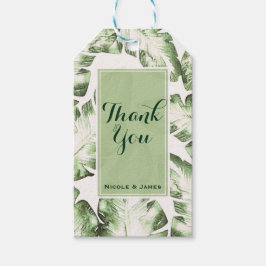 Etiqueta Para Presente Elegante Folhas de Praia Tropical Verde Branco Cas