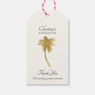 Etiqueta Para Presente Elegante Goldtone Palm Tree Coquito Obrigado