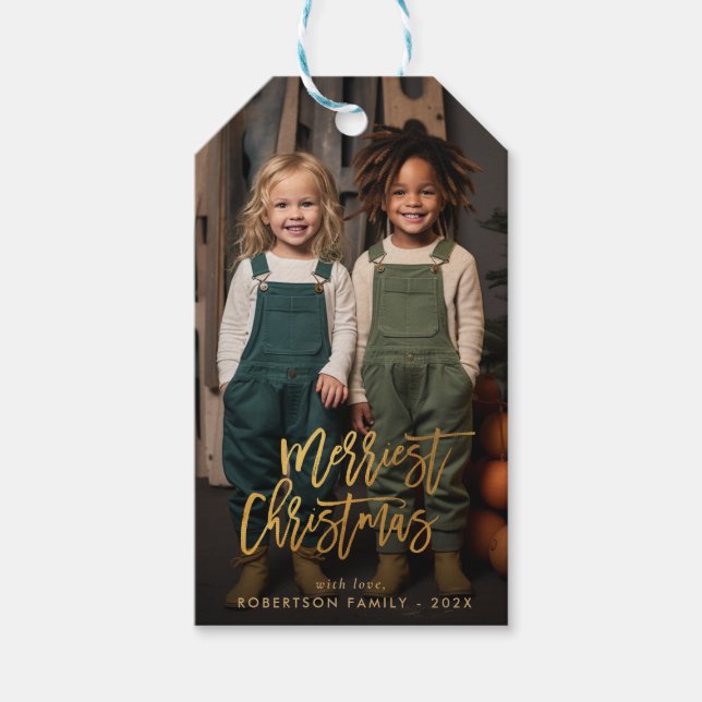 Etiqueta Para Presente elegante guião dourado, feriado de natal alegre (Frente)