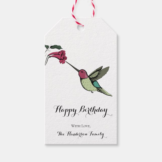 Etiqueta Para Presente Elegante Hummingbird Birthday (Frente)