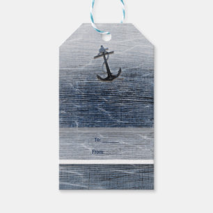 Etiqueta Para Presente Elegante Madeira Azul Noivado Praia Mar Náutico