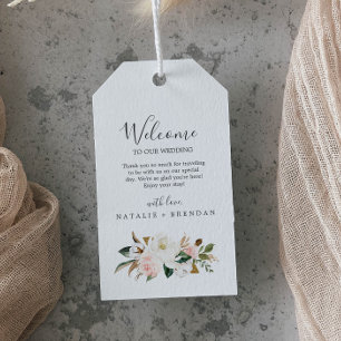 Etiqueta Para Presente Elegante Magnolia Boas-vindas ao Casamento Branc