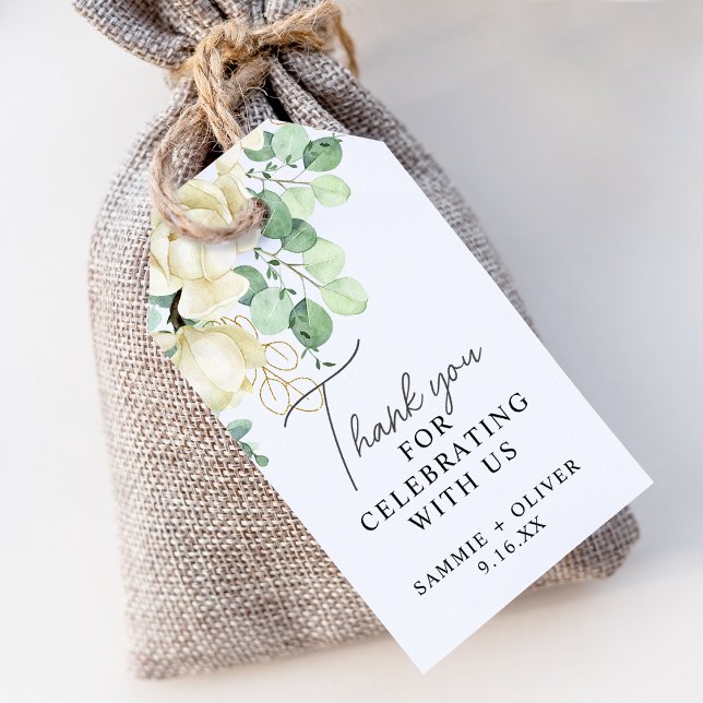 Etiqueta Para Presente Elegante Magnolia Eucalyptus Obrigado Casamento (Elegant Magnolia Eucalyptus Thank You Wedding Gift Tags)