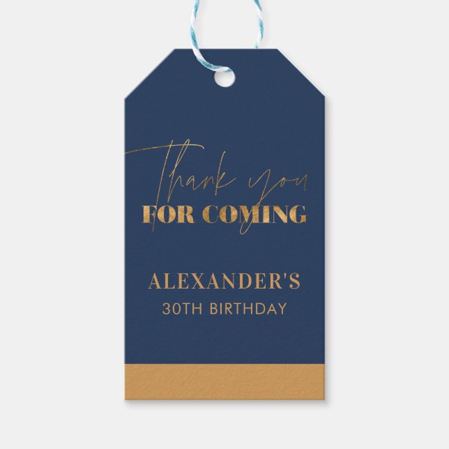 Etiqueta Para Presente Elegante Marinho e Dourado Aniversário Obrigado (Frente)