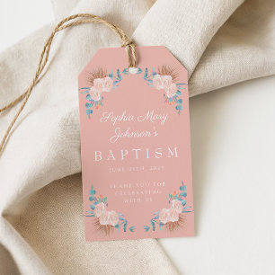 Etiqueta Para Presente Elegante Menina Floral Rosa Foto Batismo