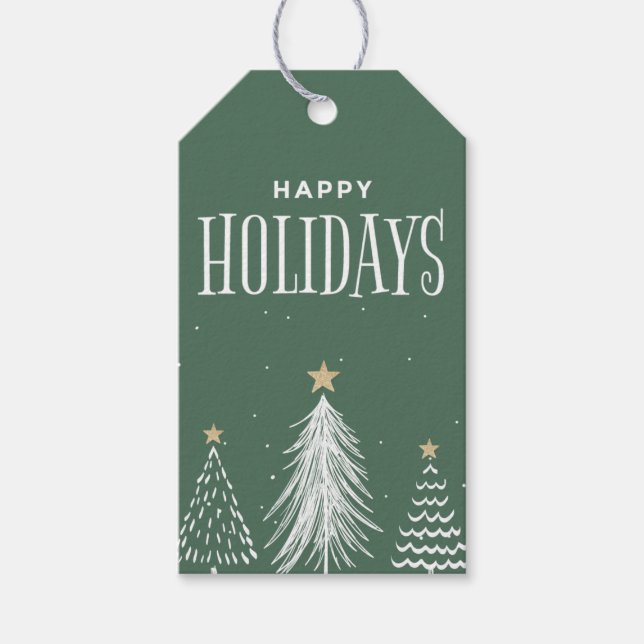 Etiqueta Para Presente Elegante Moderno Verde Poeirento Felizes Festas (Frente)