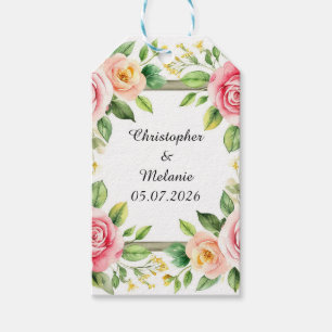 Etiqueta Para Presente Elegante Moldura Floral em Aquarela