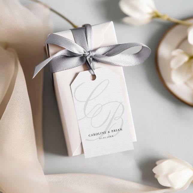 Etiqueta Para Presente Elegante, Monograma, Casamento (Elegant, Monogram, Wedding Gift Tags)