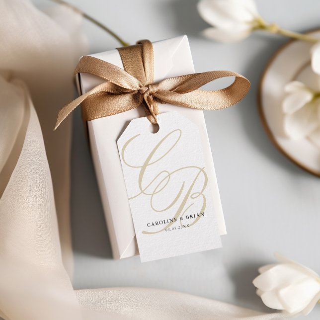 Etiqueta Para Presente Elegante, Monograma, Casamento (Elegant, Monogram, Wedding Gift Tags)