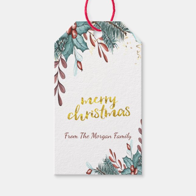 Etiqueta Para Presente Elegante Natal, Azevinho (Frente)