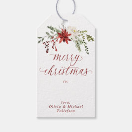 Etiqueta Para Presente Elegante Natal em aquarela Bagas Feriado