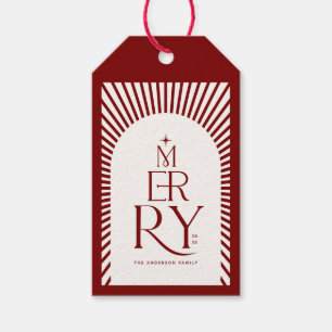 Etiqueta Para Presente Elegante Natal Feliz Vintage Vermelho e Branco