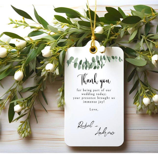 Etiqueta Para Presente Elegante obrigado de Casamento Eucalyptus Minimali (Criador carregado)