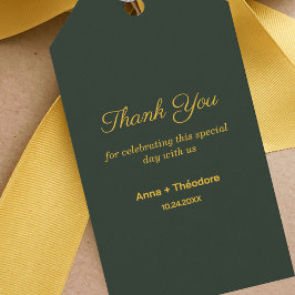 Etiqueta Para Presente Elegante Obrigado em Dourado e Verde Floresta