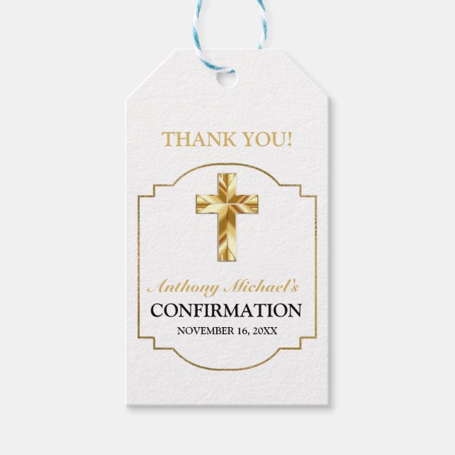 Etiqueta Para Presente Elegante Ouro Branco Confirmação Católica (Frente)