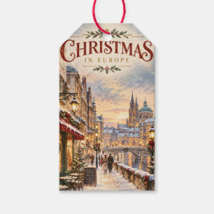 Etiqueta Para Presente Elegante Paisagem Urbana Europeia de Natal