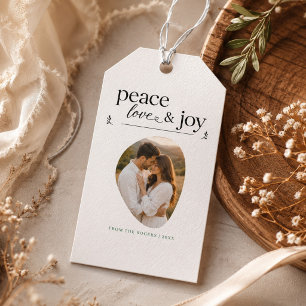 Etiqueta Para Presente Elegante Paz Amor Alegria Casal Foto Natal