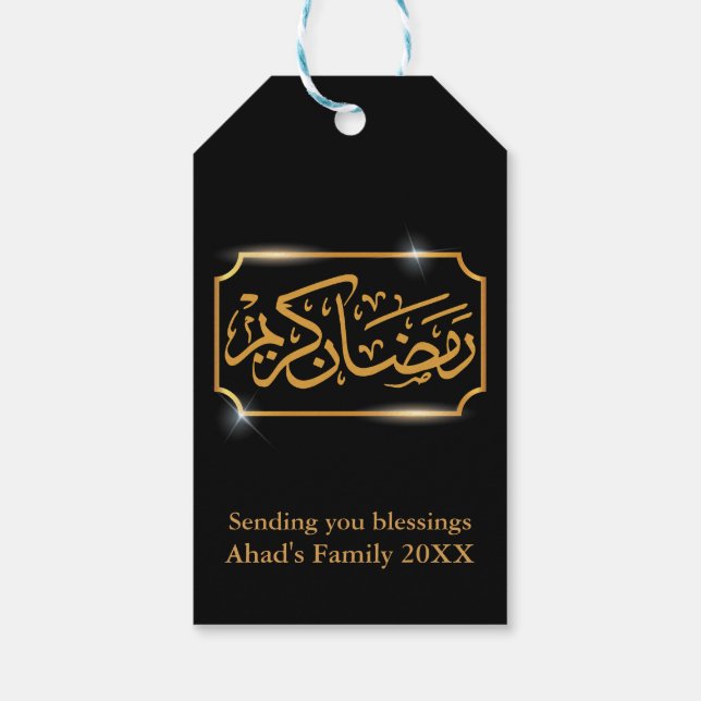 Etiqueta Para Presente Elegante personalizado negro e Dourado Ramadan Kar (Verso)