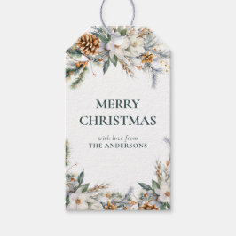 Etiqueta Para Presente Elegante Pine Tree Greenery | Natal Verde escuro