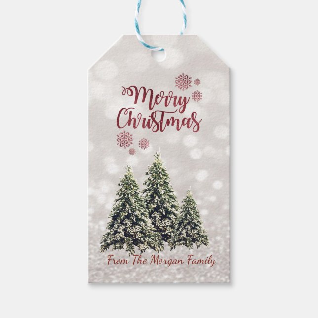 Etiqueta Para Presente Elegante,Pinheiros,Glittery Bokeh (Frente)