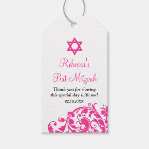Etiqueta Para Presente Elegante Preto De Bat Mitzvah Flourish, Rosa Quent