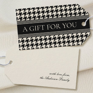 Etiqueta Para Presente Elegante Preto Xadrez Canino Moderno Branco-Fora