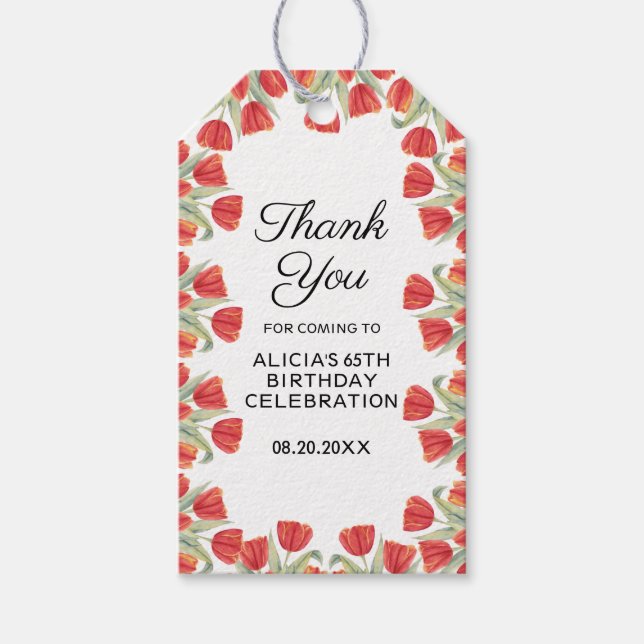 Etiqueta Para Presente Elegante Primavera Red Tulip Flower 65º Aniversári (Frente)