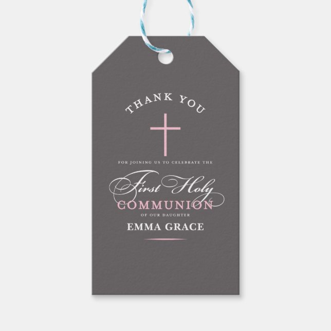 Etiqueta Para Presente Elegante Primeira Sagrada Comunhão Obrigado Rosa (Frente)