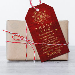 Etiqueta Para Presente Elegante Red Dourado Scratch obrigado floral