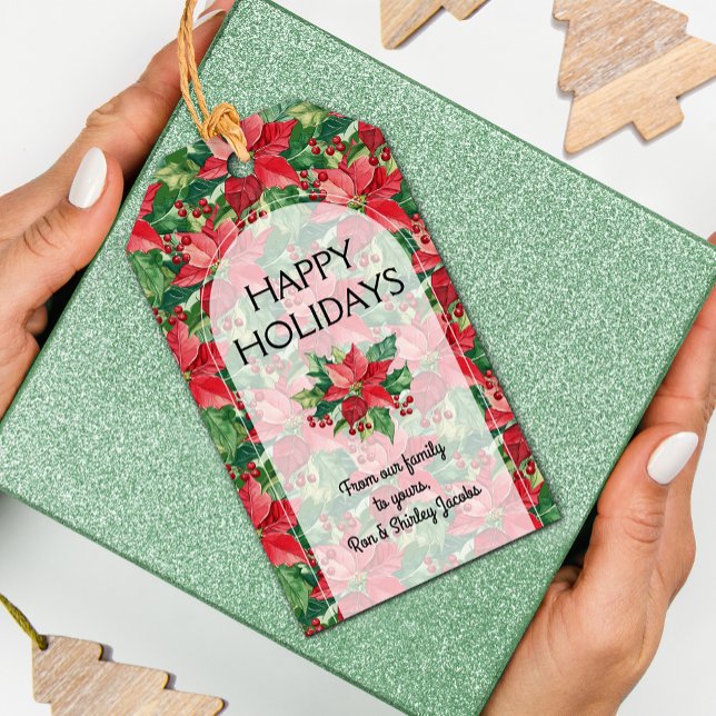 Etiqueta Para Presente Elegante Red Poinsettias Natal (Elegant Red Poinsettias Christmas Happy Holiday Gift Tags)