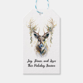 Etiqueta Para Presente Elegante Reindeer - Joy, Peace, Love This Holiday