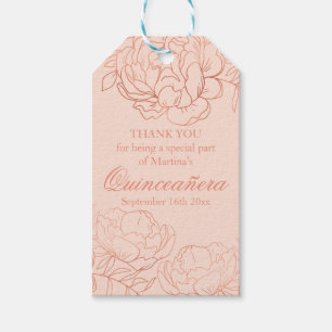 Etiqueta Para Presente Elegante Rosa Dourado Floral Esboço Quinceanera